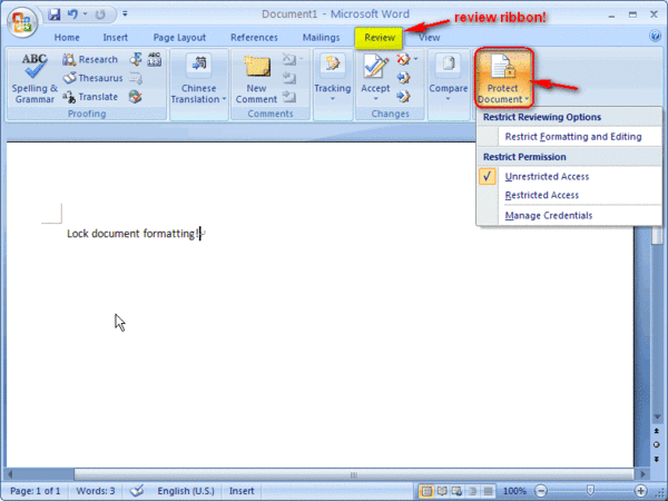 How to lock a form in word